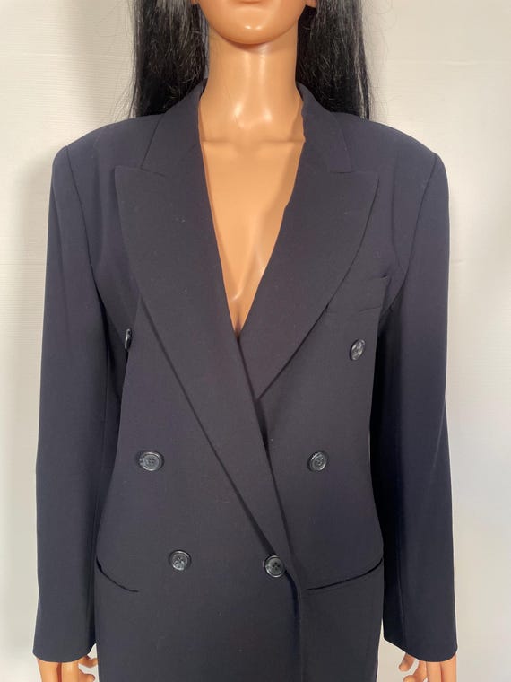 Vintage 90s Designer DKNY Blue/black Double Breasted Wool Blazer
