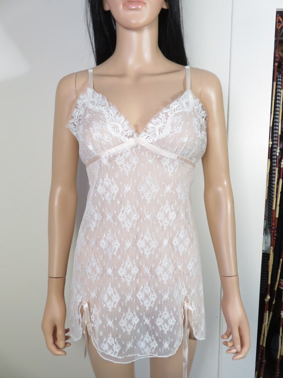 Vintage 90s Lace Babydoll Slip Dress Size M - image 4