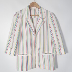 Vintage 80s Rainbow Stripe Lightweight Cotton Blazer Size M/L image 2