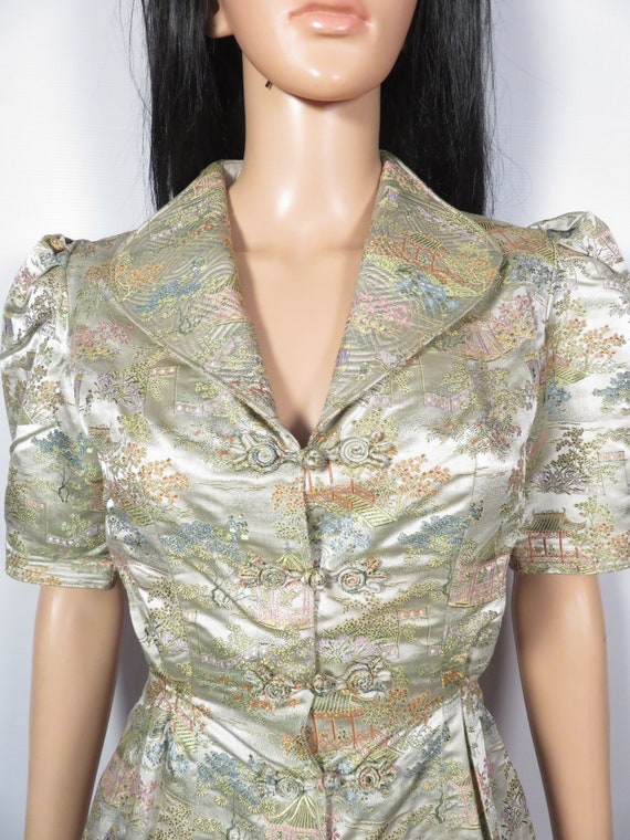 Vintage 40s Chinoiserie Asian Peplum Nipped Waist… - image 3