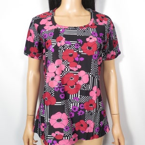 Vintage 60s Flower Power Op Art Poppy Print Nylon Top Size XL image 8