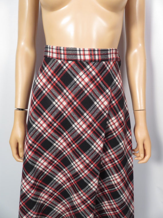 Vintage 70s Black Red And White Plaid High Waist … - image 7