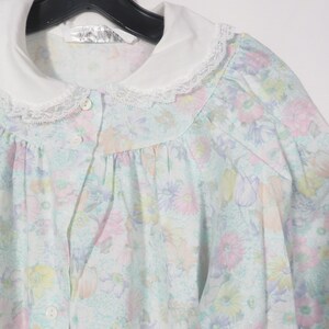 Vintage 80s Pastel Spring Floral Peter Pan Collar Button Front Nightgown Dress Made In USA Size S/M image 3