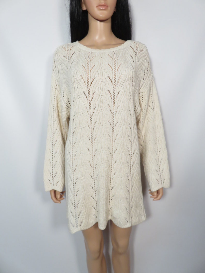 Vintage 90s Deadstock Cozy Ivory Cotton Sweater Dress Made In USA Size Up To L image 8