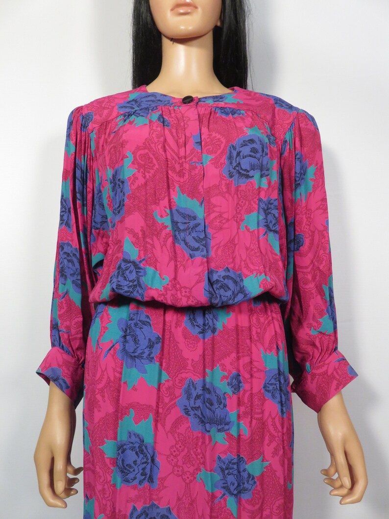 Vintage 80s Rose Print Secretary Dress Size S image 4