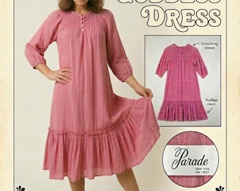 Vintage 70er Jahre Gaze Baumwolle Rosa Tunika Zelt Rüschen Saum Kleid Größe bis L