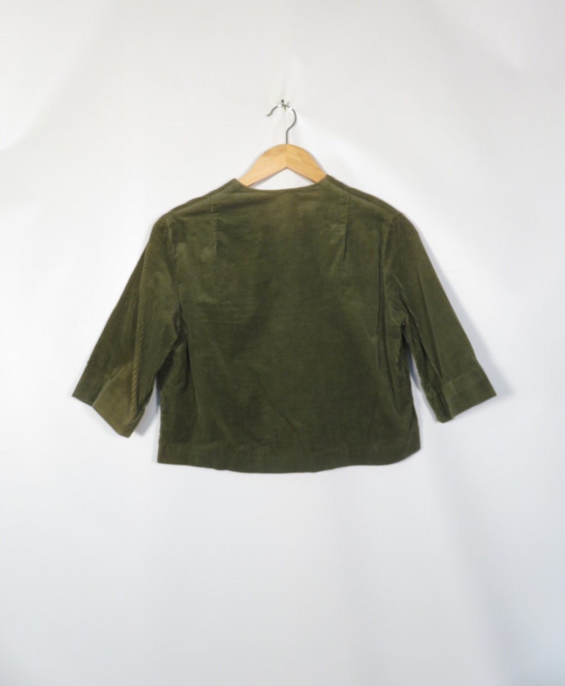 Vintage 60s Olive Green Cropped Corduroy Jacket With Half Sleeves Size M image 5