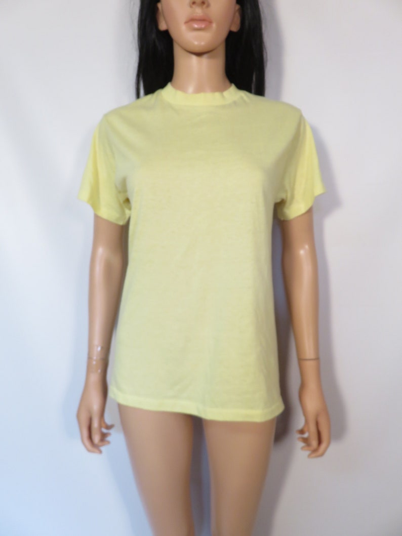 Vintage 70s Super Soft Worn In Pastel Yellow Tshirt Made In USA Size M image 6