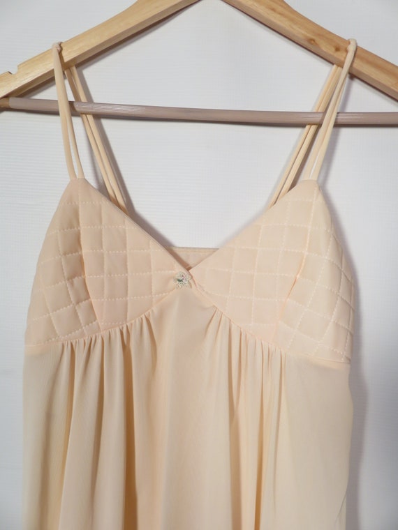 Vintage 70s Peach Nightgown Maxi Slip Dress With … - image 3
