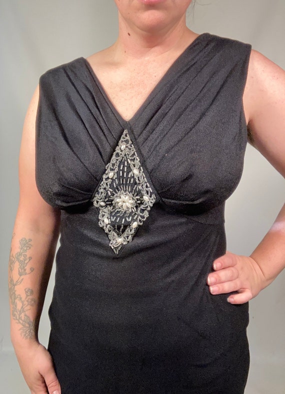 Vintage 70s Plus Size Black Beaded Diamond Party … - image 8