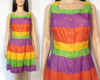 Vintage 90s Silk Liz Claiborne Zebra Stripe Gum Rainbow Dress Size XXS