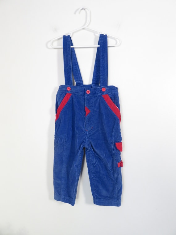 Vintage 80s Kids Suspender Corduroy Pants Size 2T