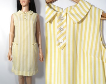Vintage 60-tals gulrandig bomullsklänning storlek S/M