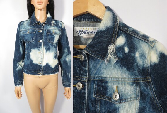 Vintage 90s Bleach Out Cropped Denim Jacket Size … - image 1