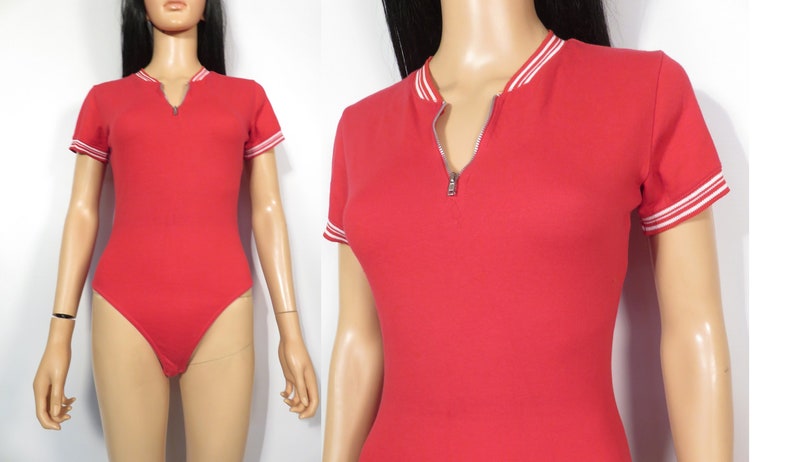 Vintage 90s Red Bodysuit With Zipper Detail Size S image 1