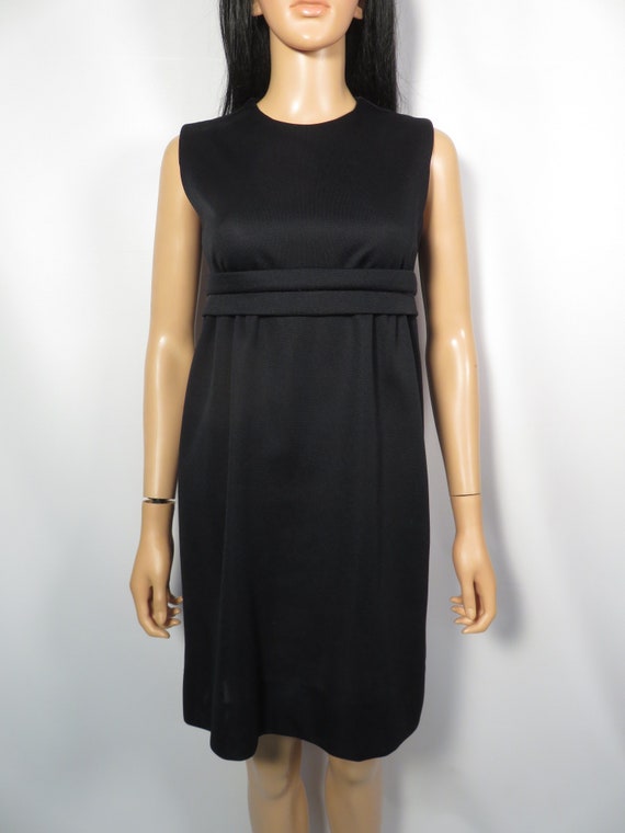 Vintage 60s Mod Empire Waist Belted Little Black … - image 2