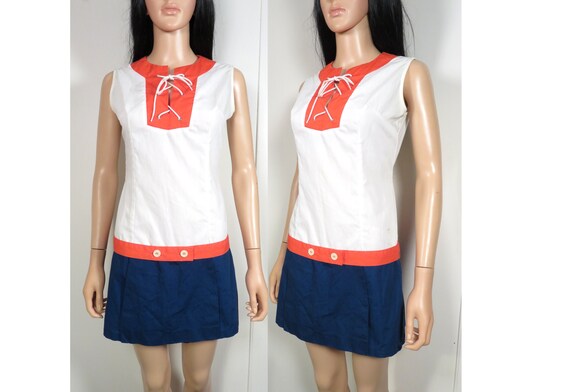 Vintage 60s Mod Nautical Scooter Dress Romper Size