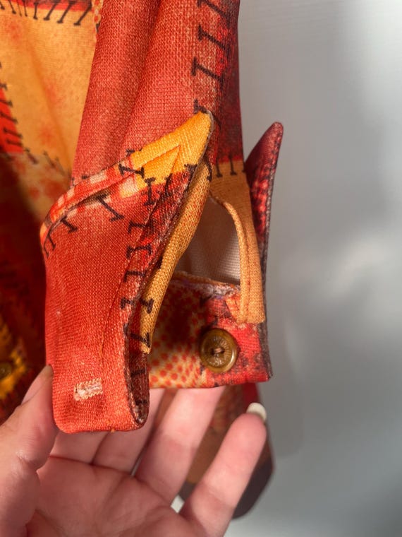 Vintage 70s Patchwork Print Mini Button Front Dre… - image 5