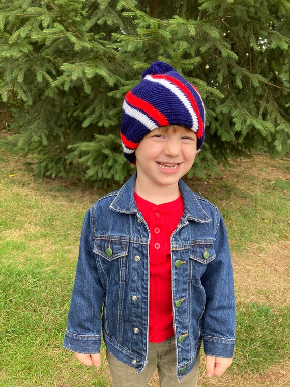 Vintage 70s Kids Red White And Blue Striped Beanie