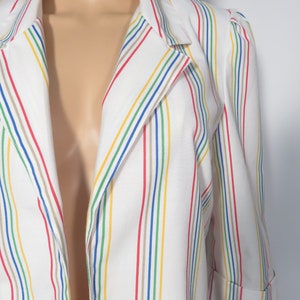 Vintage 80s Rainbow Stripe Lightweight Cotton Blazer Size M/L image 6