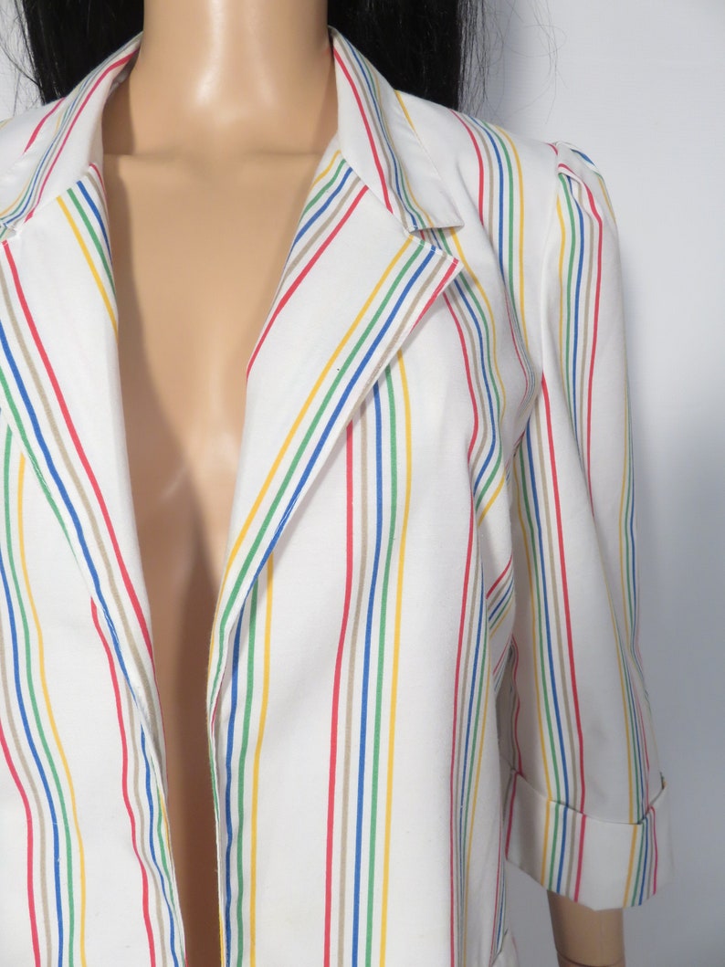 Vintage 80s Rainbow Stripe Lightweight Cotton Blazer Size M/L image 6