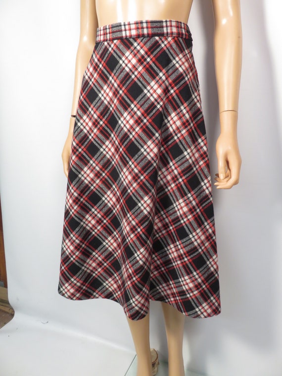 Vintage 70s Black Red And White Plaid High Waist … - image 8