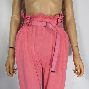 Vintage 80s High Waist Hot Pink Elastic Waist Comfy Belted Loungewear Pants Size M image 8