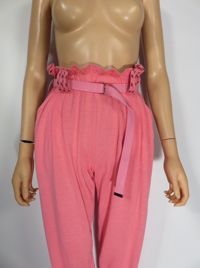 Vintage 80s High Waist Hot Pink Elastic Waist Comfy Belted Loungewear Pants Size M image 8