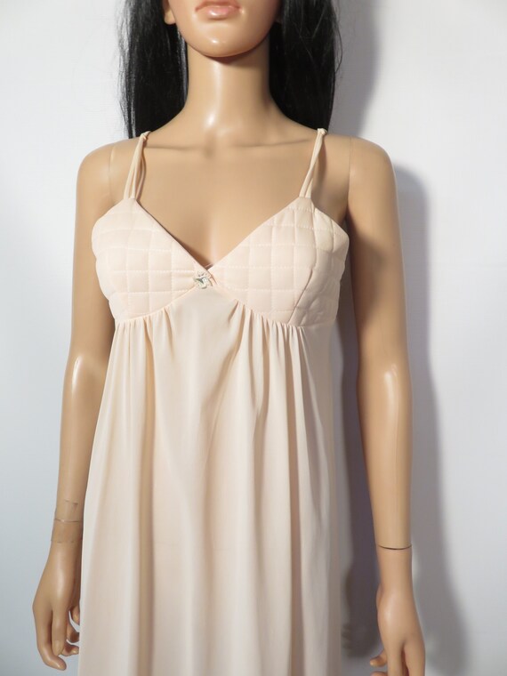 Vintage 70s Peach Nightgown Maxi Slip Dress With … - image 6