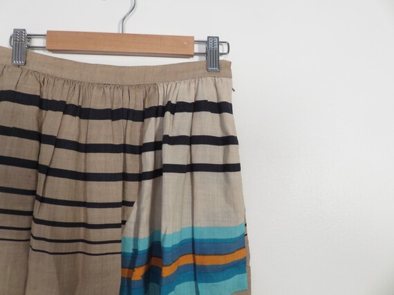 Vintage 80s/90s Linen Stripe Design Midi Skirt Si… - image 5