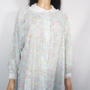 Vintage 80s Pastel Spring Floral Peter Pan Collar Button Front Nightgown Dress Made In USA Size S/M image 8