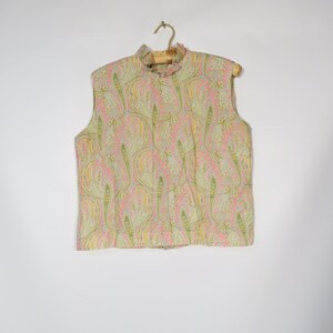 Vintage 60s Neon Paisley Ruffle Frilly Collar Button Back Lightweight Top Size M/L image 2