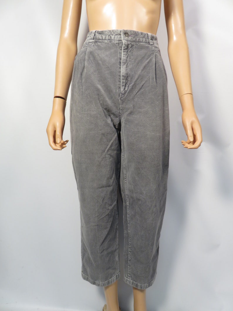 Vintage 90s Calvin Klein High Waist Pleat Front Slate Gray Corduroy Trouser Pants Size 27 x 25 Short image 8