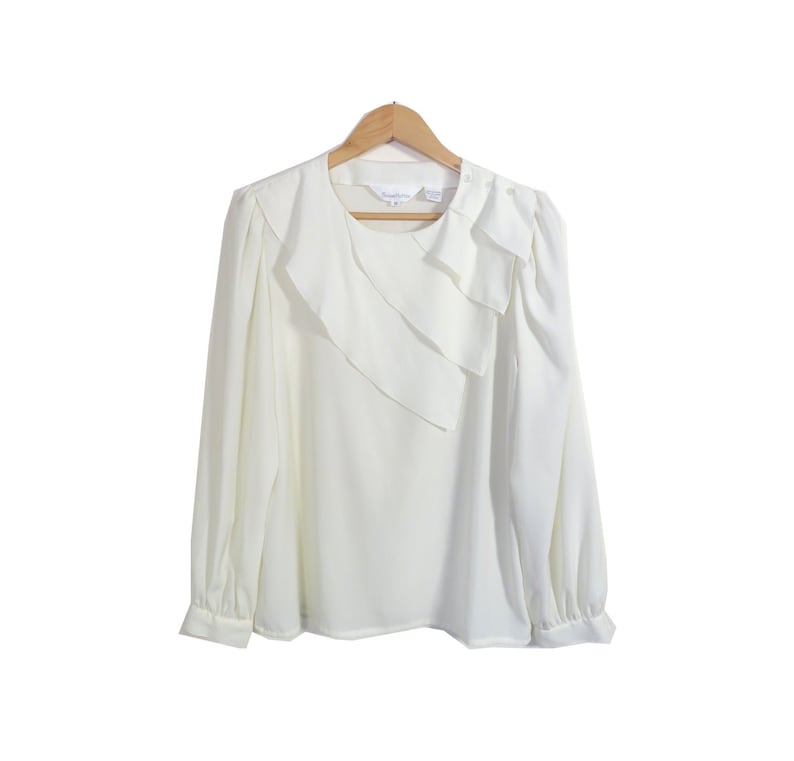 Vintage 80s90s Ivory Lightweight Tiered Collar Blouse Size 12 L