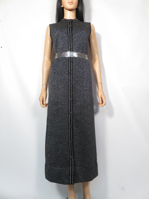 Vintage 60s Silver Metallic Lurex And Black Knit … - image 9