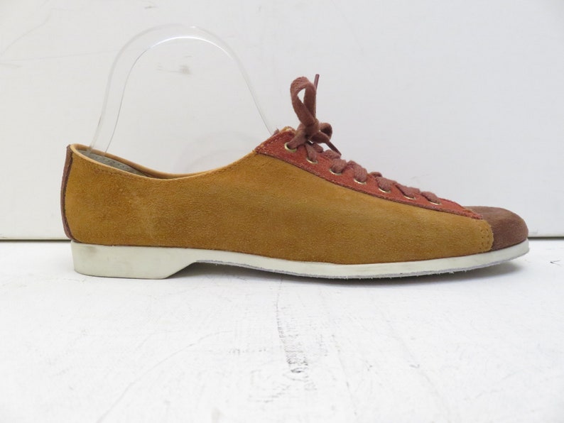 Vintage 70s Tri Tone Suede Lace Up Color Block Bowling Shoes Size 9