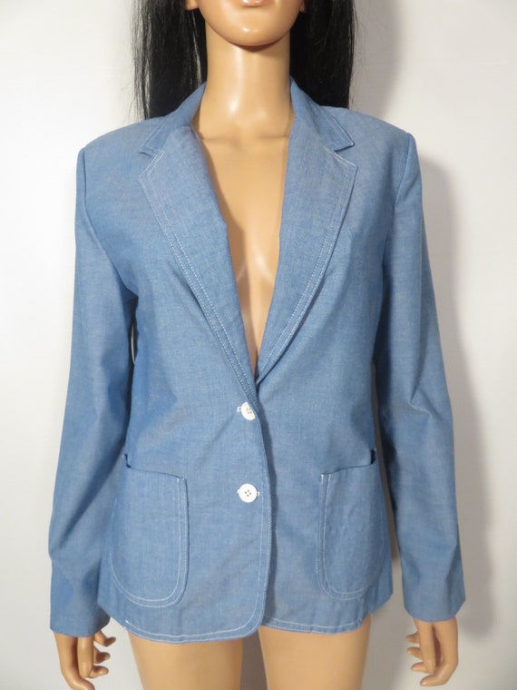 Vintage 70s/80s Chambray Lightweight 2 Button Spr… - image 8