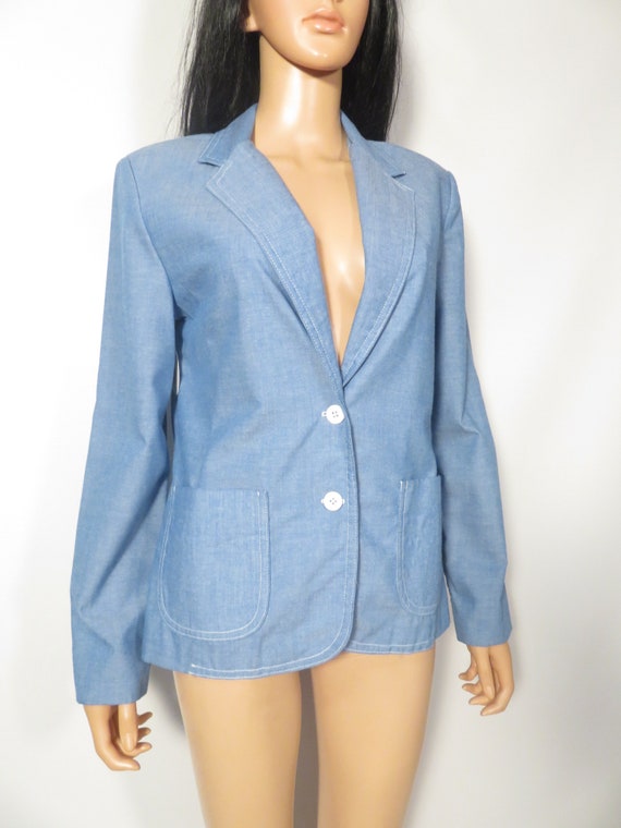 Vintage 70s/80s Chambray Lightweight 2 Button Spr… - image 9