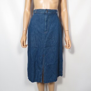 Vintage 70s High Waist Denim Midi Skirt Size XS 25 Waist image 8