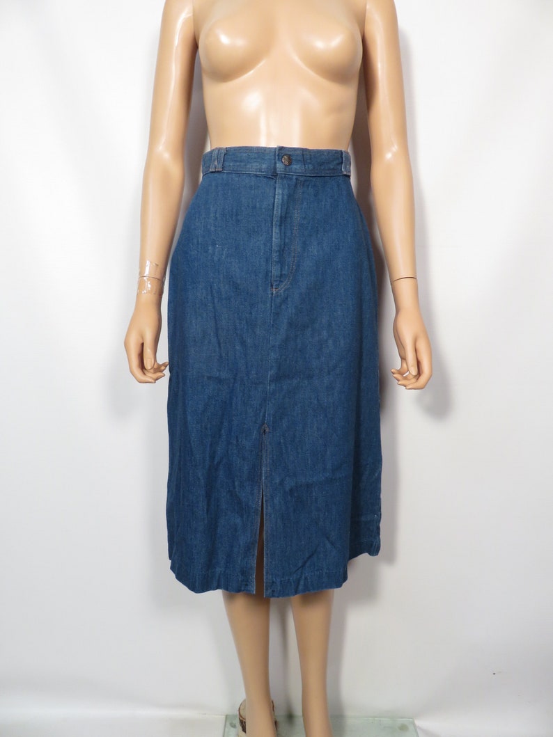 Vintage 70s High Waist Denim Midi Skirt Size XS 25 Waist image 8