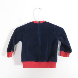 Vintage 60s/70s Baby Navy Blue With Red Accents Velour Top With Kangaroo Pocket Size 3-6M image 4