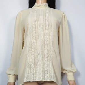 Vintage 70s Designer Pierre Cardin Lightweight Sheer Lace Panel Blouse Size L image 9