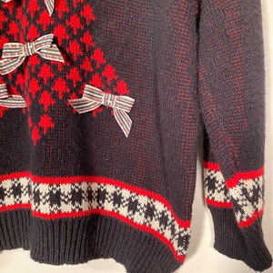 Vintage 90s Christmas Tree All Cotton Sweater With Bows Made In USA Size M/L image 4