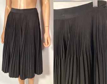 Vintage 50s Micro Pleat Black Midi Skirt Size 29 Waist