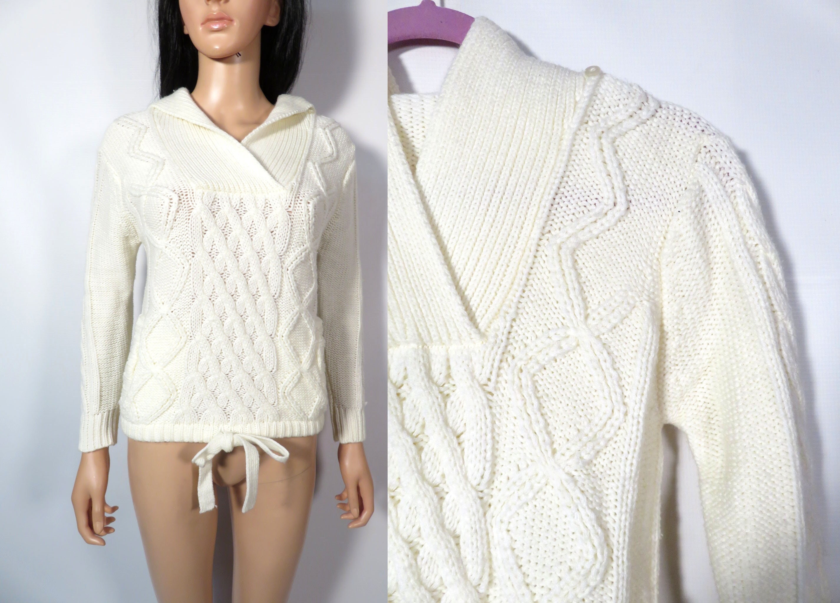 トップス 70s Football zipup cable knit sweater Hooded Zip up Cable Knit Sweater Womens - Etsy