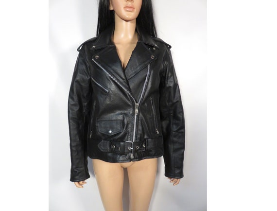 Vintage Classic Black Leather Motorcycle Jacket Size M