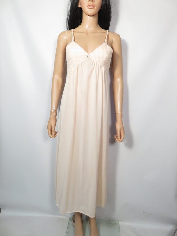 Vintage 70s Peach Nightgown Maxi Slip Dress With … - image 8