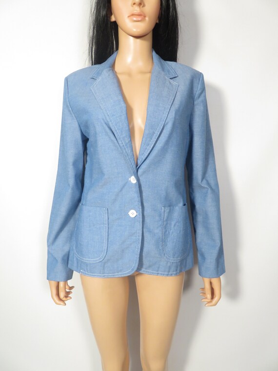 Vintage 70s/80s Chambray Lightweight 2 Button Spr… - image 6