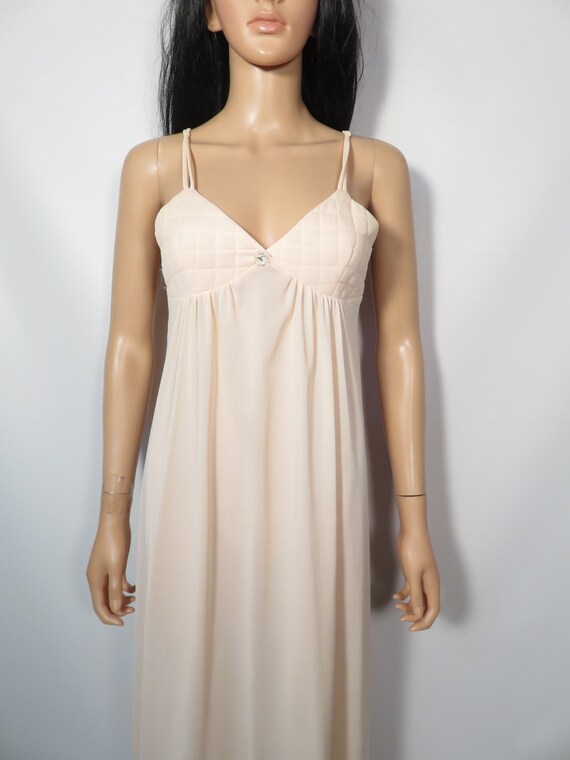 Vintage 70s Peach Nightgown Maxi Slip Dress With … - image 7