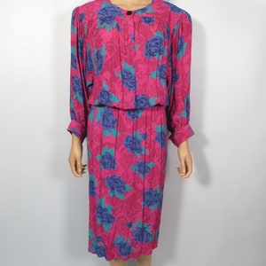 Vintage 80s Rose Print Secretary Dress Size S image 2